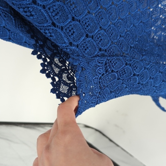 Vintage Women's Lace Kaftan Cover Up Tunic Dress Blue OS retro bohemian resort - Picture 6 of 8